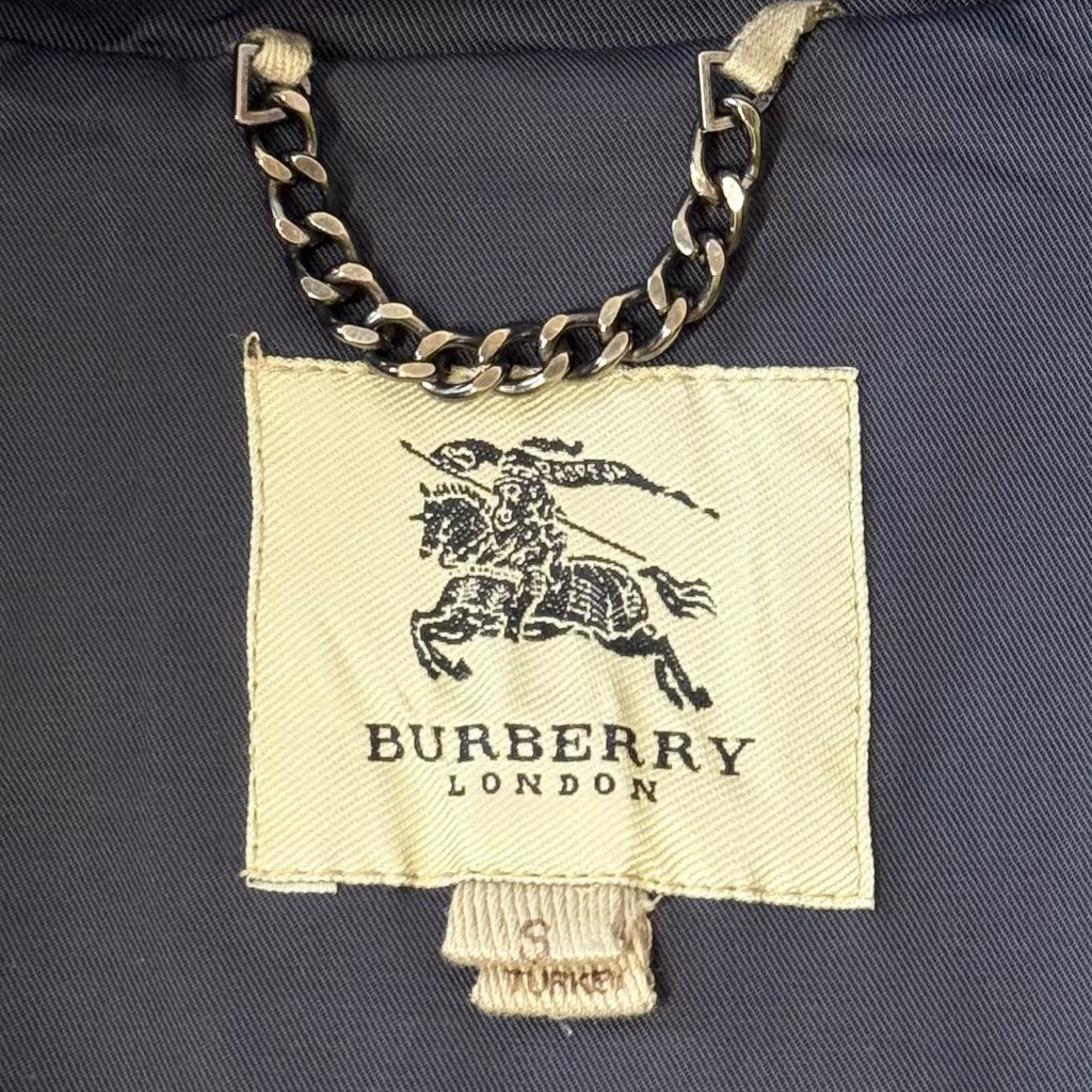 レディース BURBERRY LONDON バーバリーロンドン ダブルブレスト トレンチコート ベルト無し 裏地チェック柄 ポケット付き 紺 ネイビー Sサイズ No.H401 GULLKHAN_COM