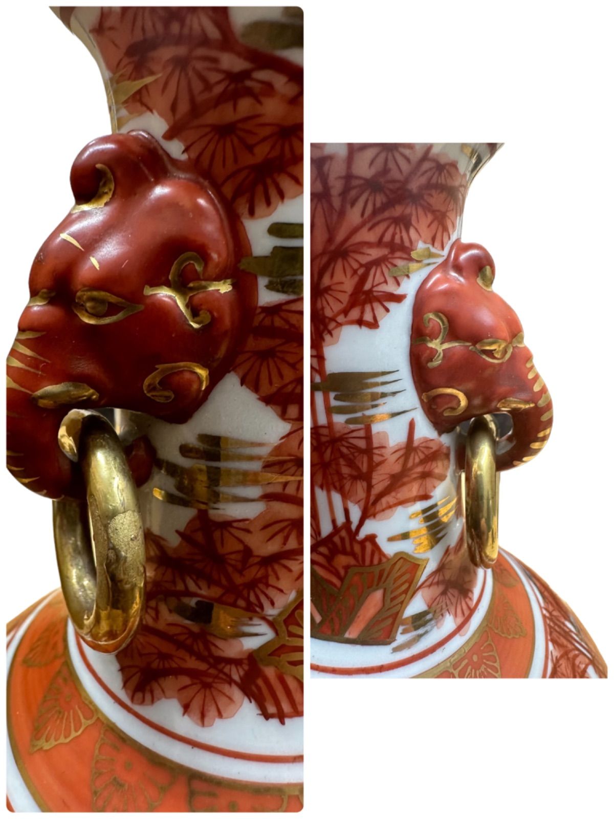 花入 湖東 焼 象遊環双耳 金彩色絵人物 赤絵 細密手描 花瓶 金襴手 箱