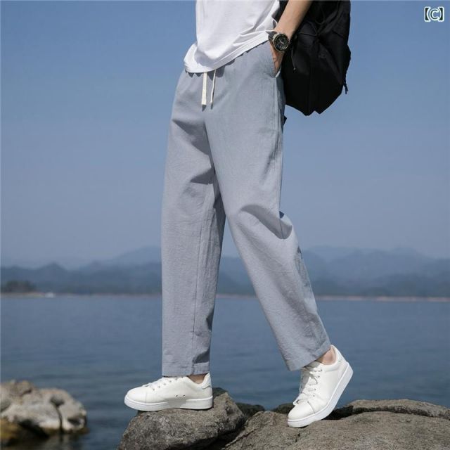 種類76：2XL/P：ブラックダークグレー メンズ ファッション 服 男性用 オシャレ シンプル 大人 かっこいい 大きいサイズ ストリート 紳士服 夏 レトロ 無地 ウォッシュ カジュアル パンツ 九分