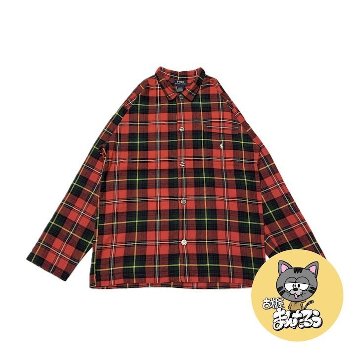 90s 古着 ポロラルフローレン 長袖シャツ チェック 刺繍ロゴ M