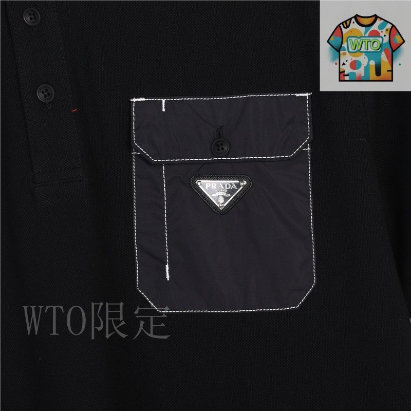 希少✨️PRADA ポロシャツ ポケットロゴ ストレッチ ロゴタグ ブラック M Black/black Stretch Cotton Polo Shirt With Re-nylon Details