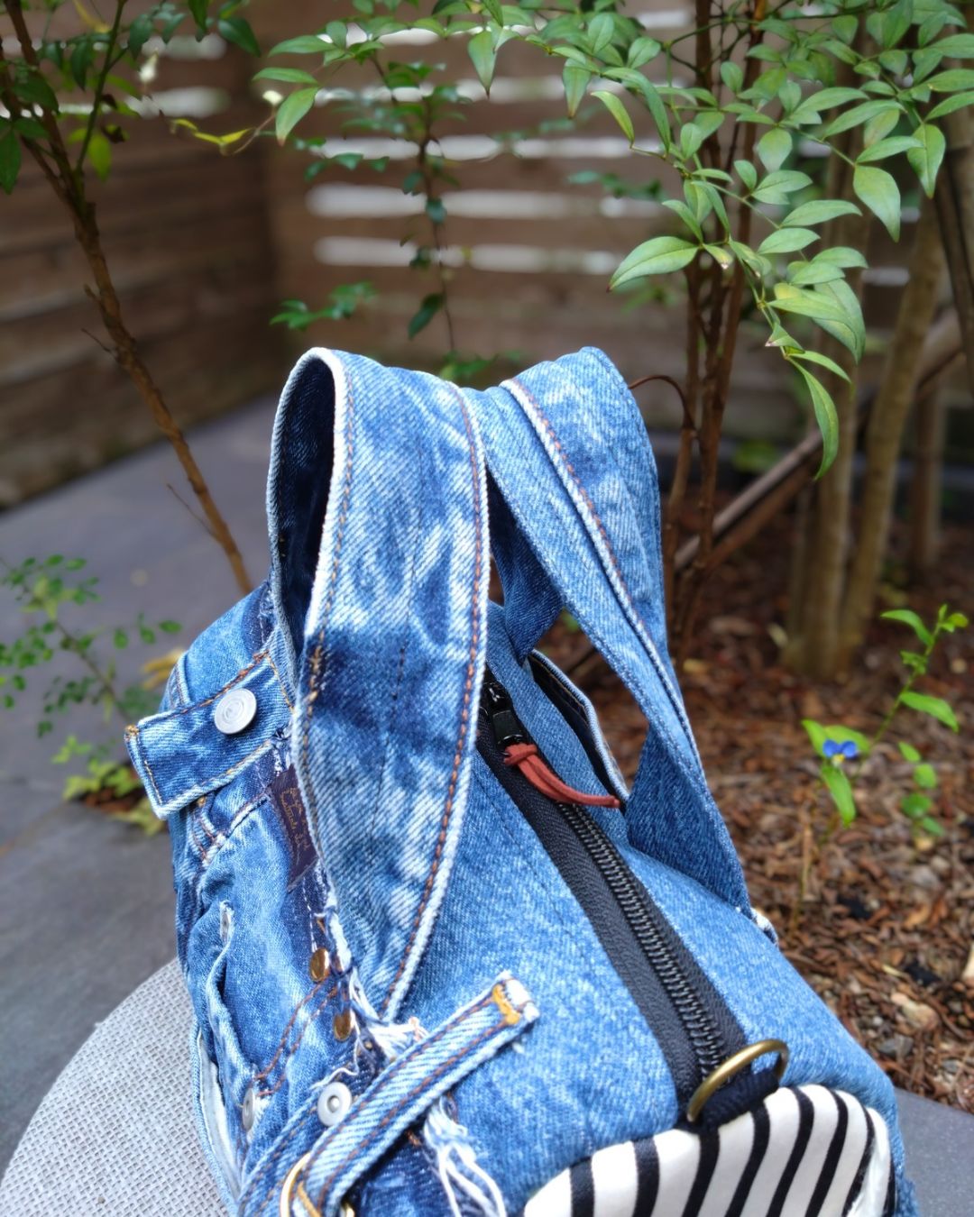 №768【DENIM❌️ドラム缶型ボストンバッグ♥】デニムリメイク