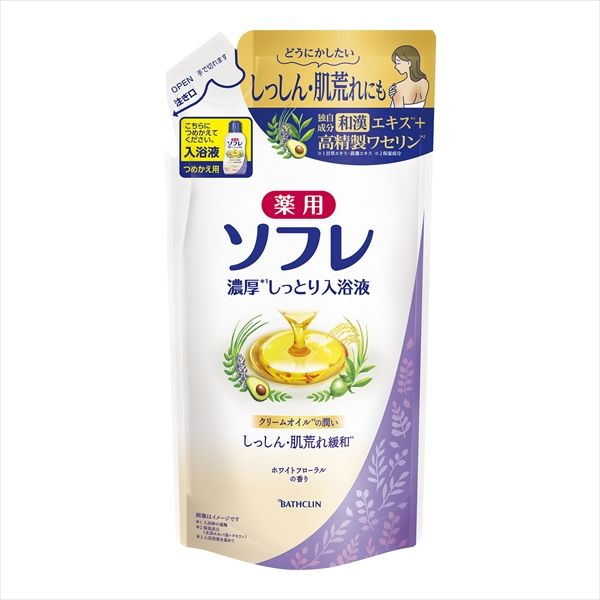 まとめ買い-12点セット 薬用ソフレ 濃厚しっとり入浴液 ホワイトフローラルの香り つめかえ用４００ｍｌ 入浴剤