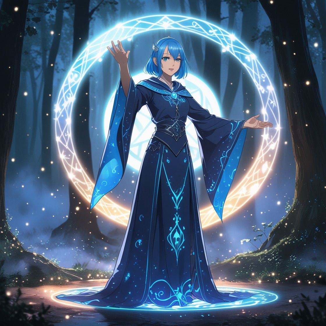 Vol.1｜A4高画質印刷】幻想の森に佇む青髪魔法少女イラスト｜アニメ