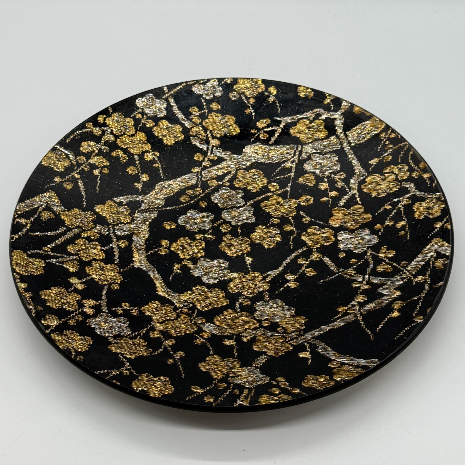 ぎやまん 飾り皿 枝梅金銀刺繍 ガラス皿 プレート 大皿 元箱無し 工芸