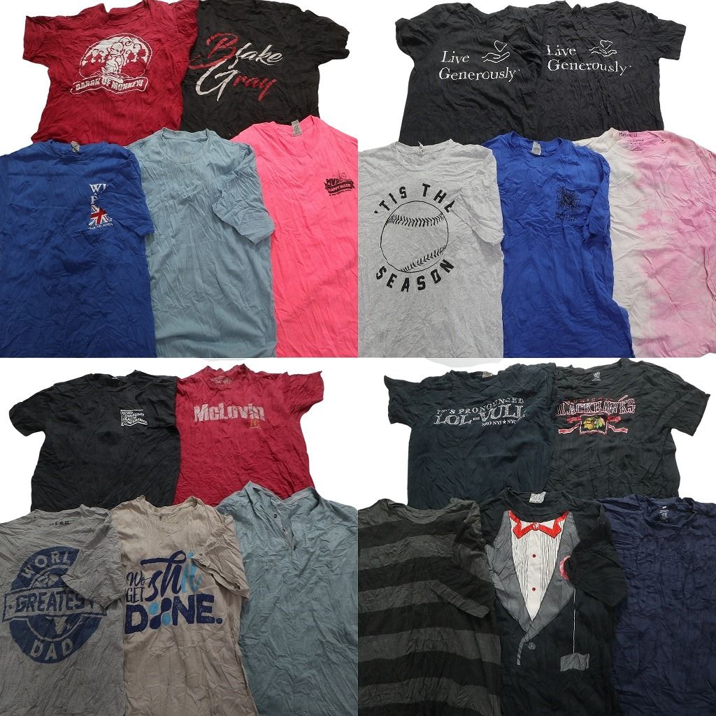 古着卸 まとめ売り カラーMix プリント 半袖Tシャツ 20枚セット (メンズ M ) ヘンリーネック ボーダー タイダイが柄 中古 古着 MY4189