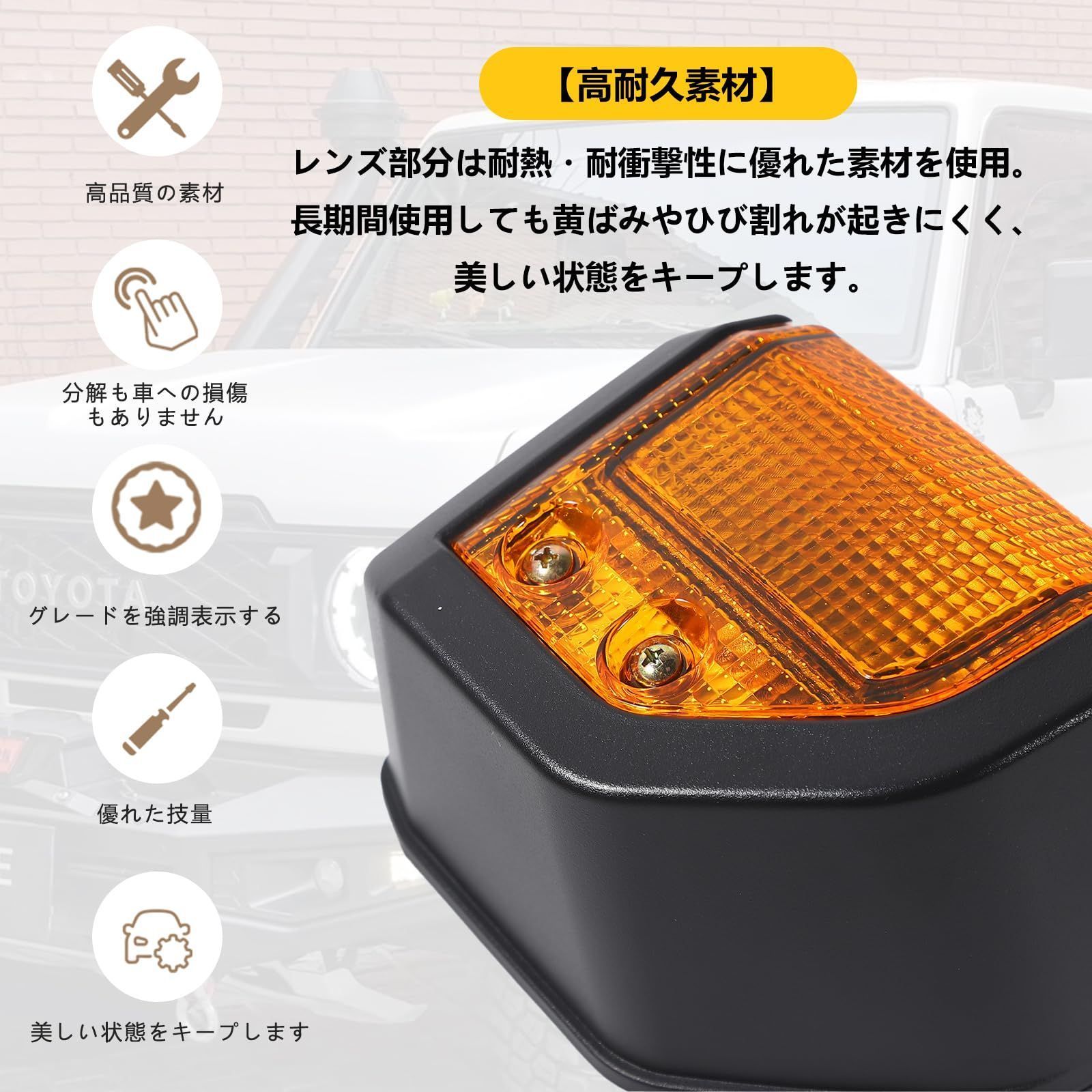 トヨタ ランドクルーザー ウィンカーカバー 70シリーズ 70系 ランクル 70 再販 カスタム 設計 外装パーツ 左右2点セット 交換用 アンバーレンズ BRIGHTFACE_UK