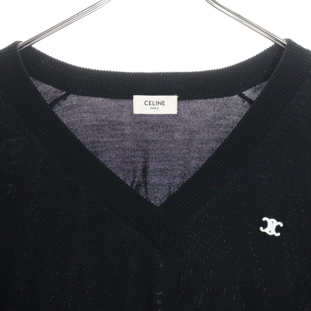 CELINE (セリーヌ) ロゴ刺繍 Vネック ニットカーディガン ブラック  