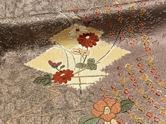 平和屋着物▽訪問着　単衣　絞り　刺繍　松皮菱花文　金糸　金彩　正絹　逸品　BAAS0384yt 平和屋着物▽訪問着 単衣 絞り 刺繍 松皮菱花文 金糸 金彩 正絹 逸品