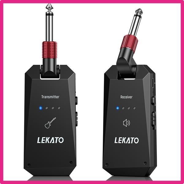 LEKATO ギター ワイヤレス ギターアンプ ギター送受信機 24ビット48KHz ワイヤレス安定転送 小型軽量 充電式 4チャンネル 190°回転 エレキギター|ベース適用 ブラック