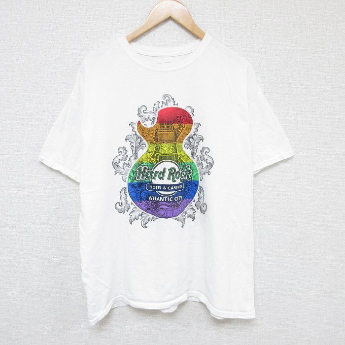 XL/古着 半袖 Tシャツ メンズ ハードロックカフェ アトランティックシティ コットン クルーネック 白 ホワイト 24jun29 中古