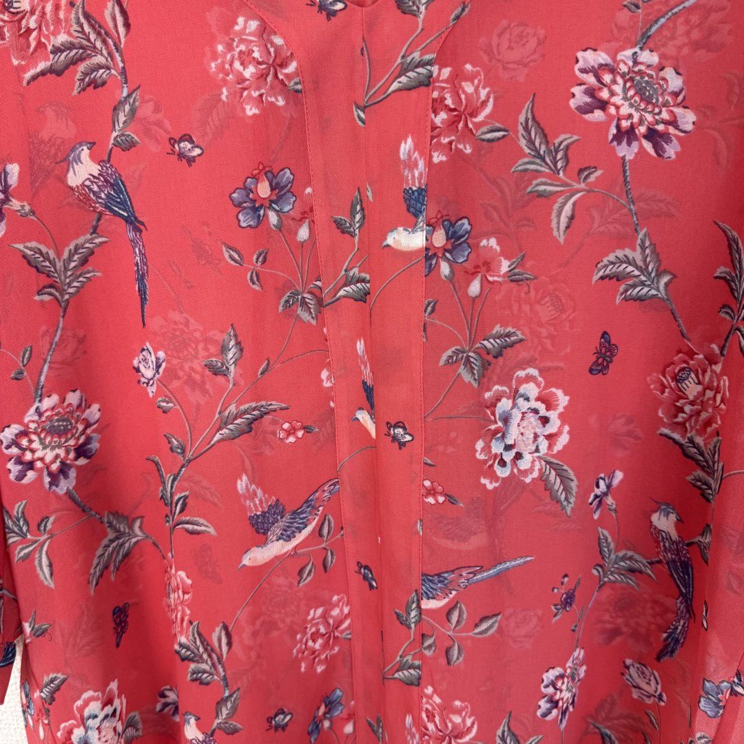 LAURA ASHLEY ローラアシュレイ 花柄ブラウス シアー レッド 8サイズ レディース 古着 LAURA ASHLEY ローラアシュレイ 花柄ブラウス シアー レッド 8サイズ
