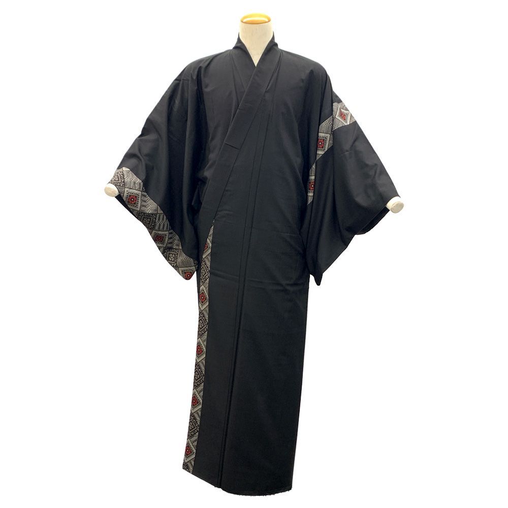 リサイクル着物 大島紬 泥染め 黒赤 絣 胴抜き仕立て メンズ 男性用