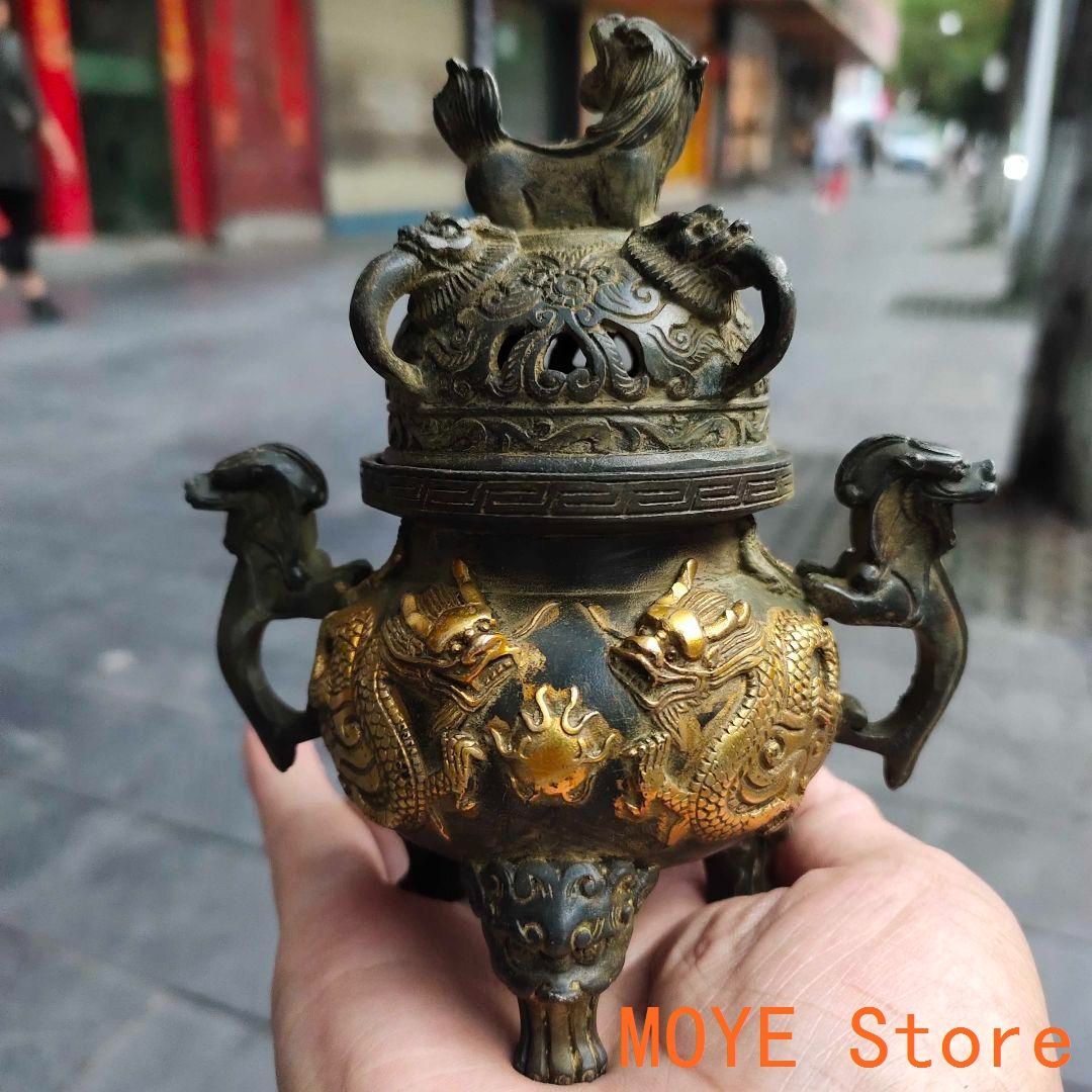 銅器 香炉 二龍戯珠薫香炉 香道具 装飾品 工芸品 置物 美術品・アンティーク・コレクション 銅 細工 二龍戯珠薫香炉 香道具