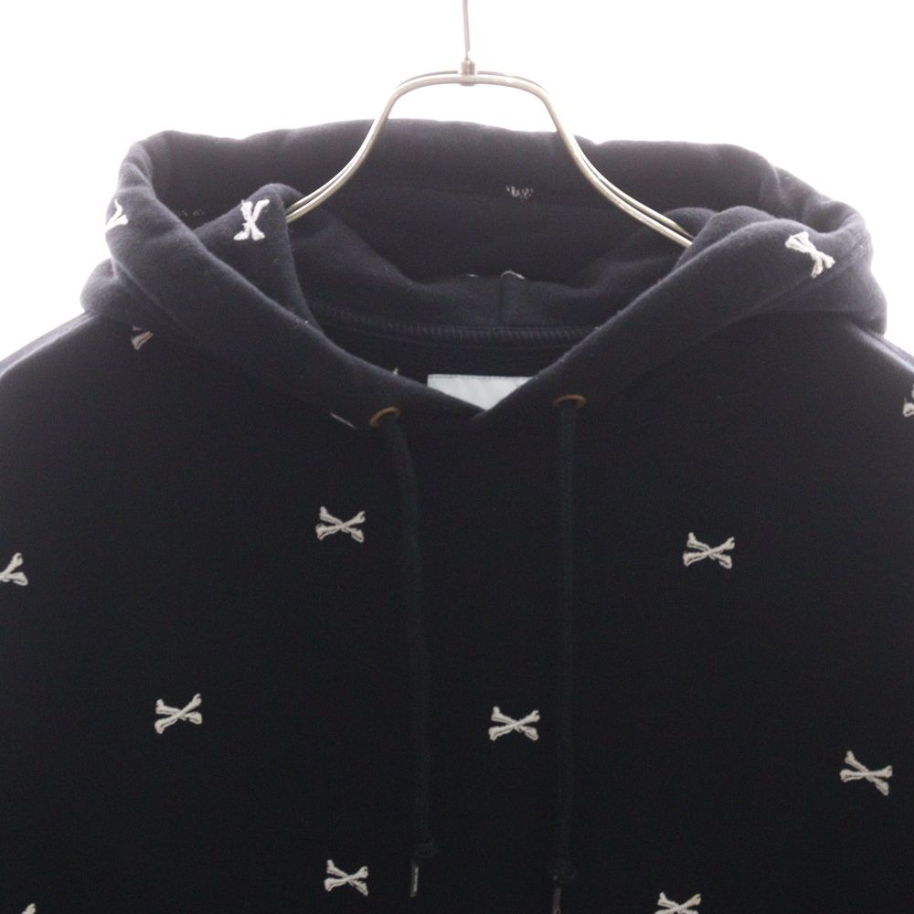 ♠ WTAPS ダブルタップス 22AW ACNE HOODY CTPL TEXTILE クロスボーン 刺繍 プルオーバーパーカー ブラック 222ATDT-CSM26