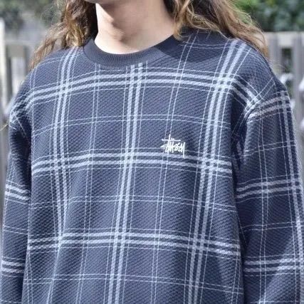 STUSSY DISCHARGED PLAID WAFFLE CREW - メルカリ