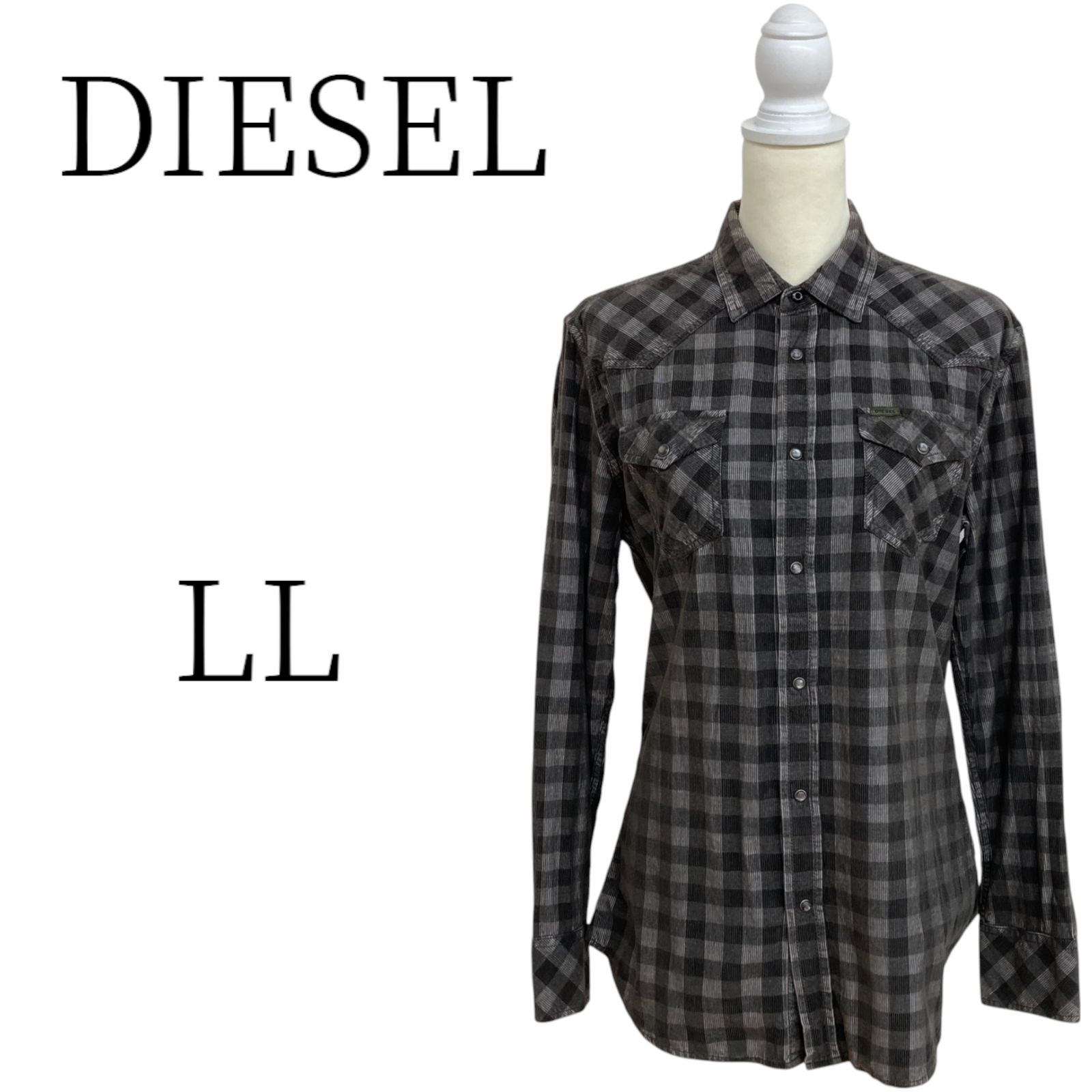DIESEL ディーゼル グレー系 チェック柄 ネルシャツ タウンユース LL HMRMSD2-36