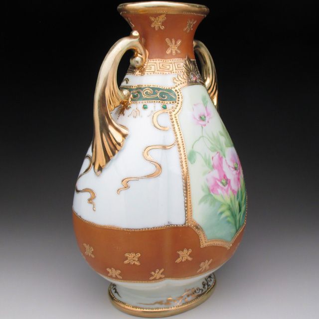 オールドノリタケ 茶地金盛りジュール芥子絵 花瓶 21cm 商品の説明