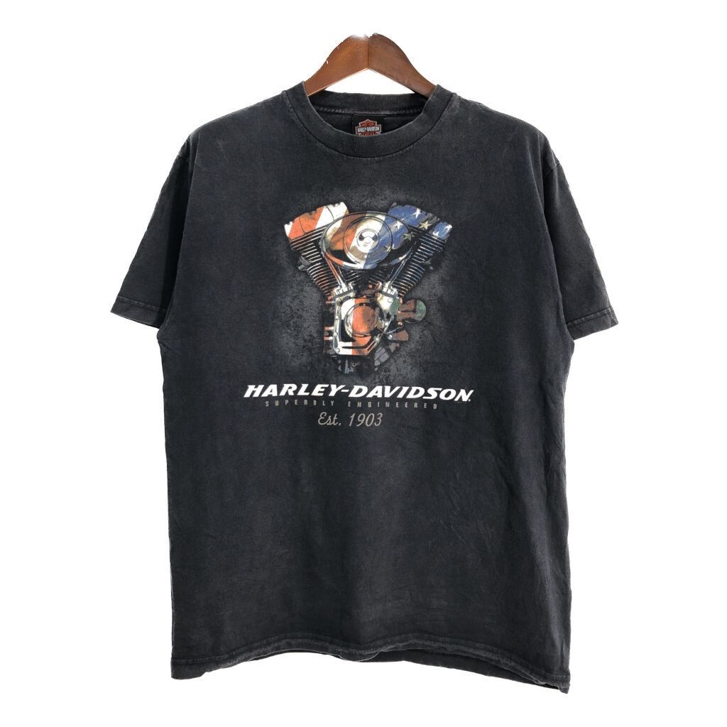 HARLEY DAVIDSON ハーレーダビッドソン 半袖Ｔシャツ モーターサイクル ブラック メンズ LARGE 古着 T8640