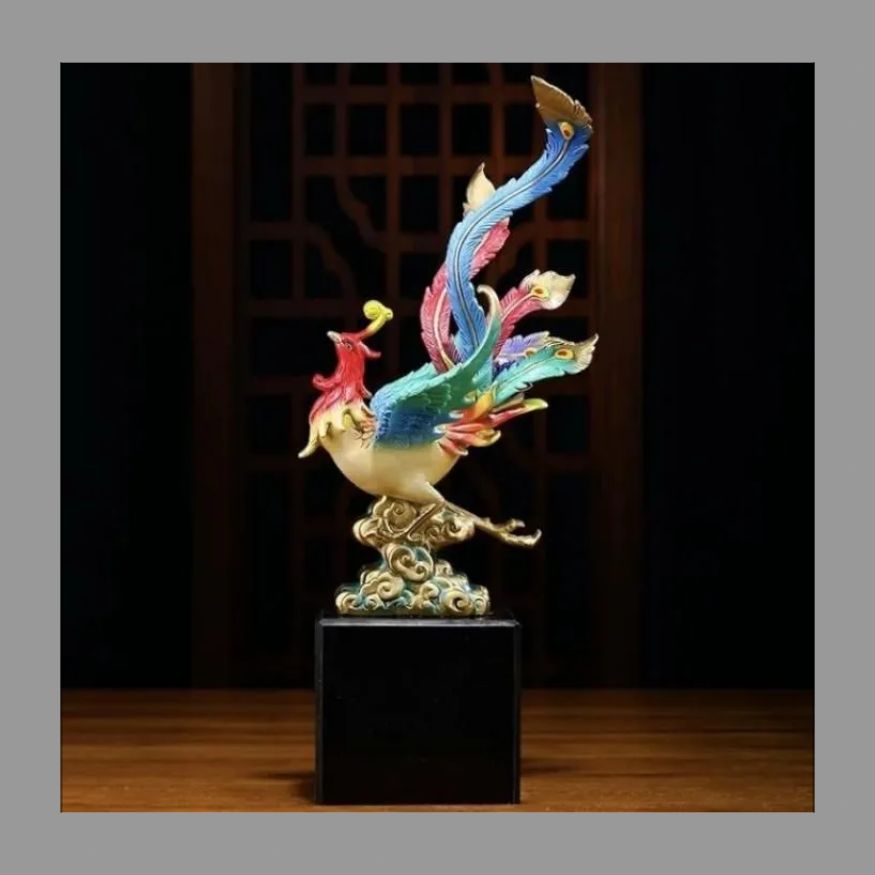 にわとり 鳳凰の置物 不死鳥 真鍮製 幸運の置物 四神 縁起物 玄関 風水グッズ