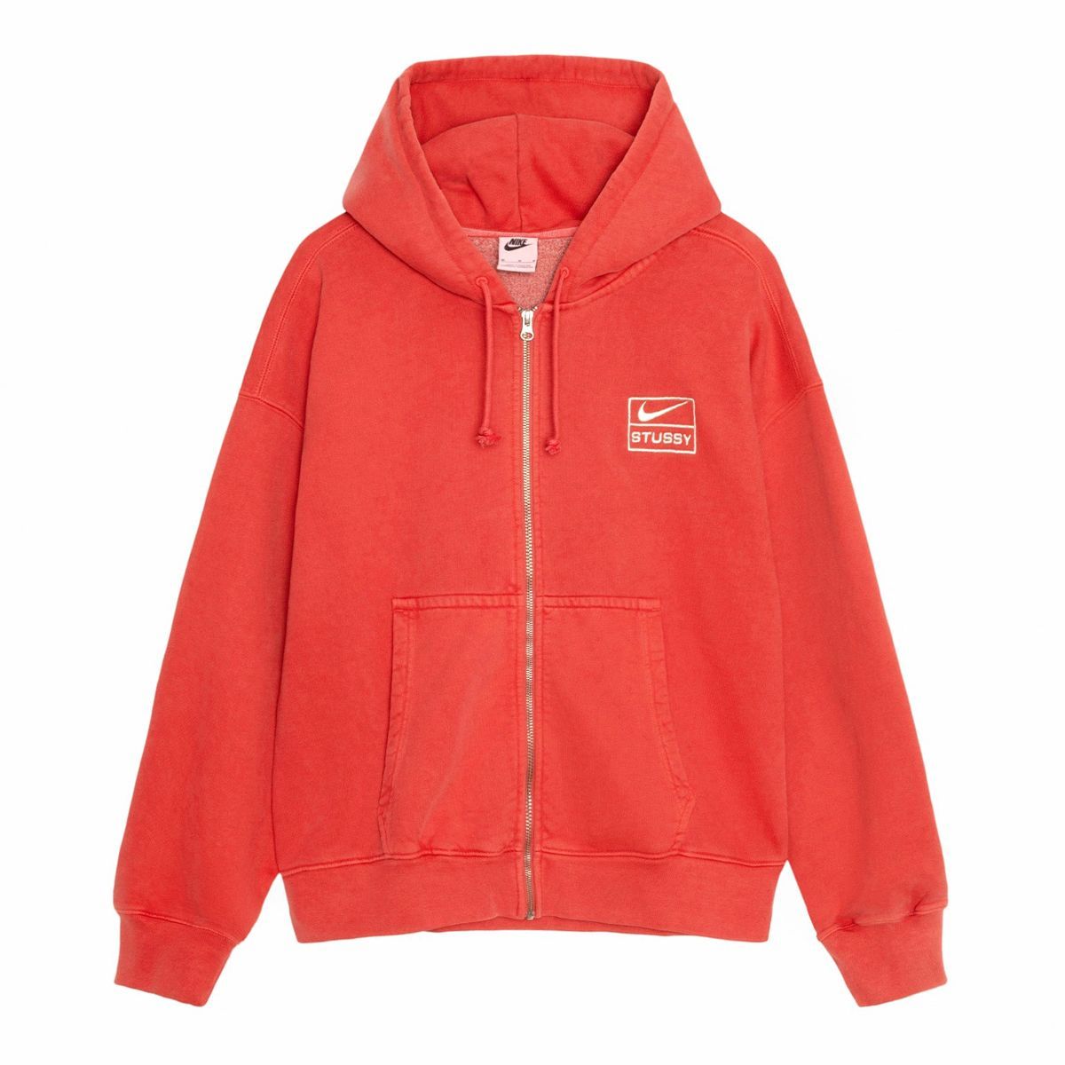 23FW STUSSY x NIKE STONE WASHED FLEECE ZIP HOODIE HABANERO RED 