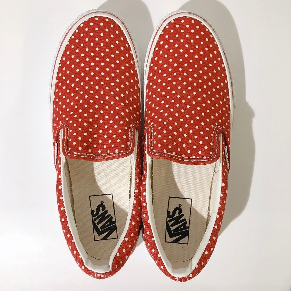 VANS スリッポンスニーカー レッド ドット 水玉 メンズ US 7