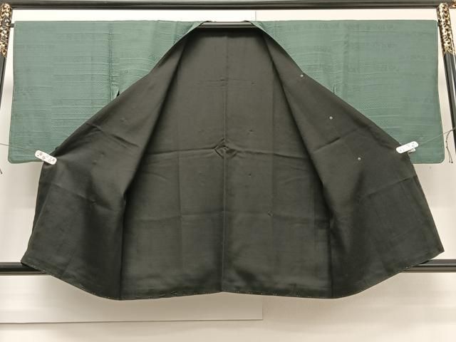 平和屋着物＃道行コート リバーシブル 横段花唐草地紋 木賊色 正絹