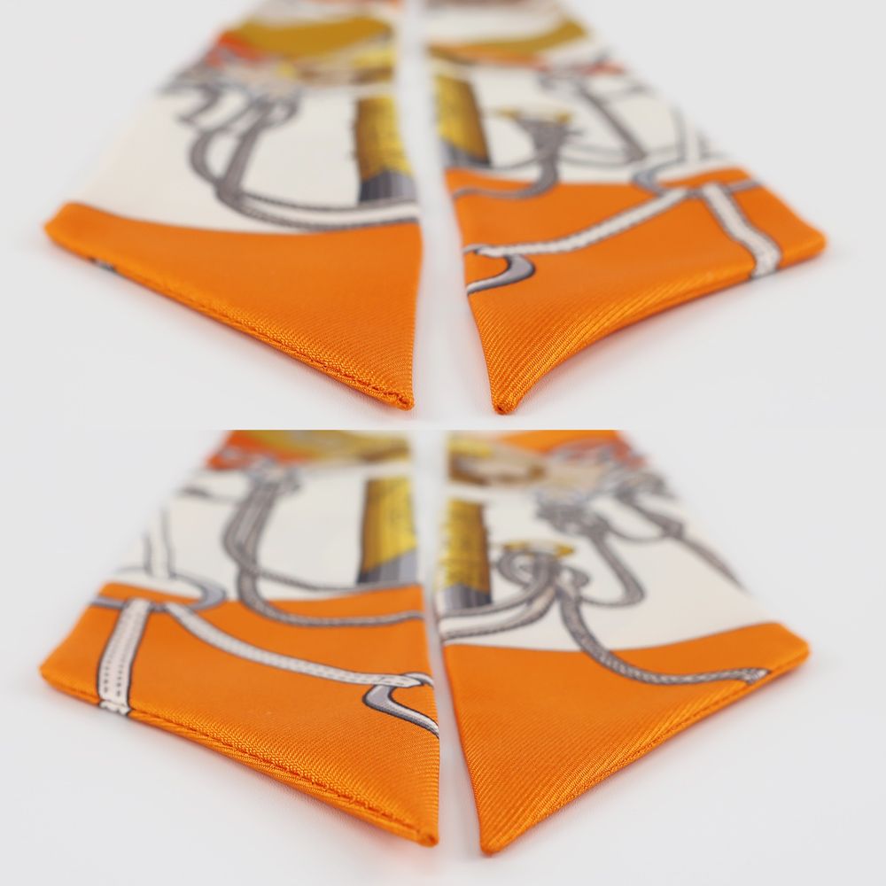 天白】【HERMES】エルメス ツイリー Cliquetis クリケティス オレンジ