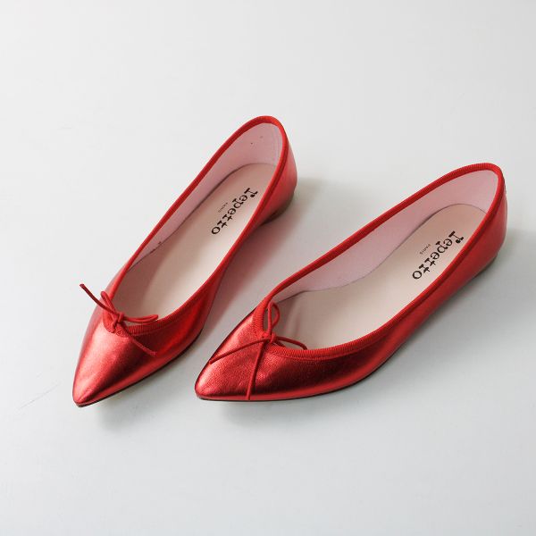 未使用 repetto レペット BRIGITTE ブリジット ポインテッドトゥリボンパンプス  37(約23.5cm)メタリックレッド【2400013235860】