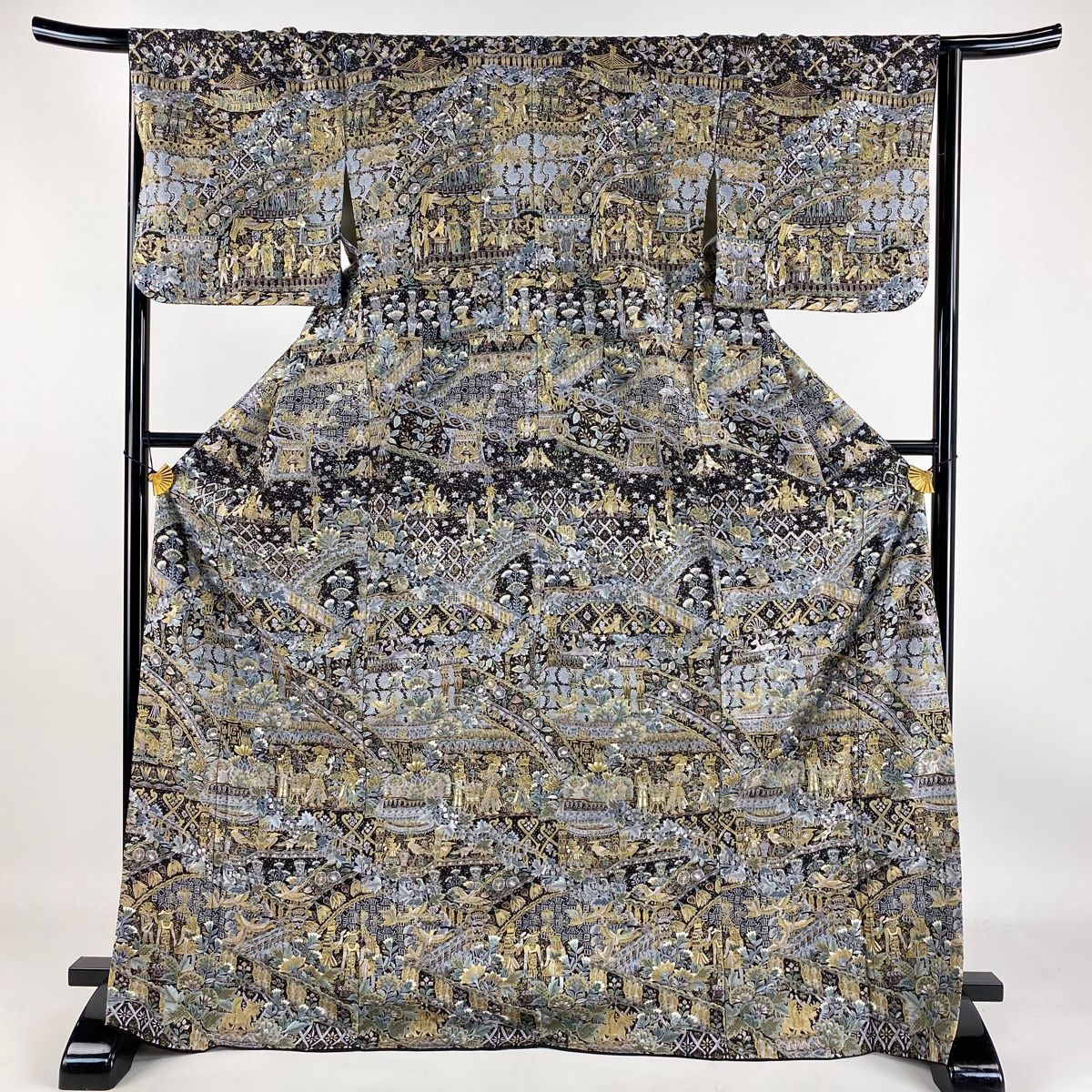 極美品　正絹　小紋　エビ柄　黒　着丈165 リサイクル着物】小紋 正絹 Sランク 身丈159cm 裄丈65cm 袷 濃紺