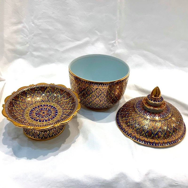 タイ王国　18世紀　ベンチャロン古赤絵　台皿5客　トヒニ　東さ6-0805☆2F タイ王国 18世紀 ベンチャロン古赤絵 台皿5客 トヒニ 東さ6-0805