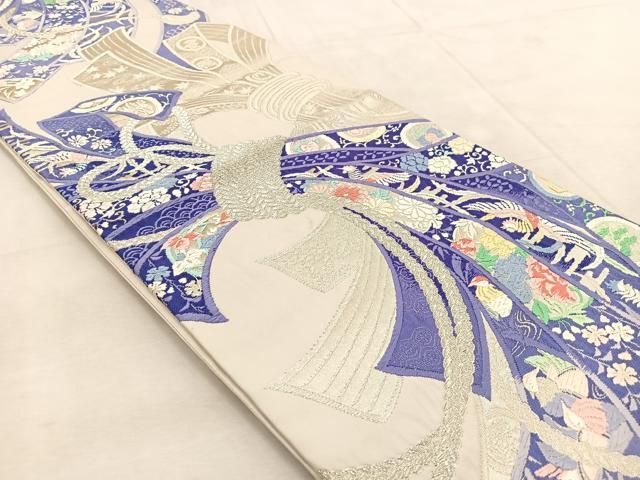 平和屋着物◎六通柄袋帯 唐織 重ね熨斗文 銀糸 正絹 逸品 BAAU9419yc