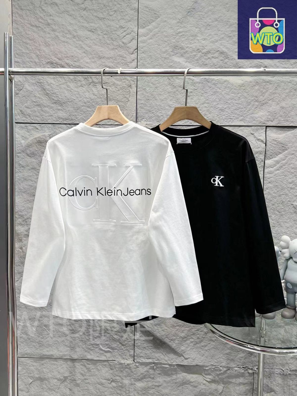 Calvin Klein メンズ＆レディース カジュアル ロングスリーブ Tシャツ プリント＆刺繍 ブラック|ホワイト S-XL | ♥品