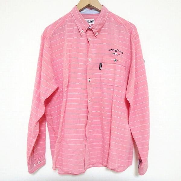シナコバ　ピンク 長袖シャツ anc シナコバ SINACOVA 長袖シャツ LL ピンク系 ボーダー 刺繍