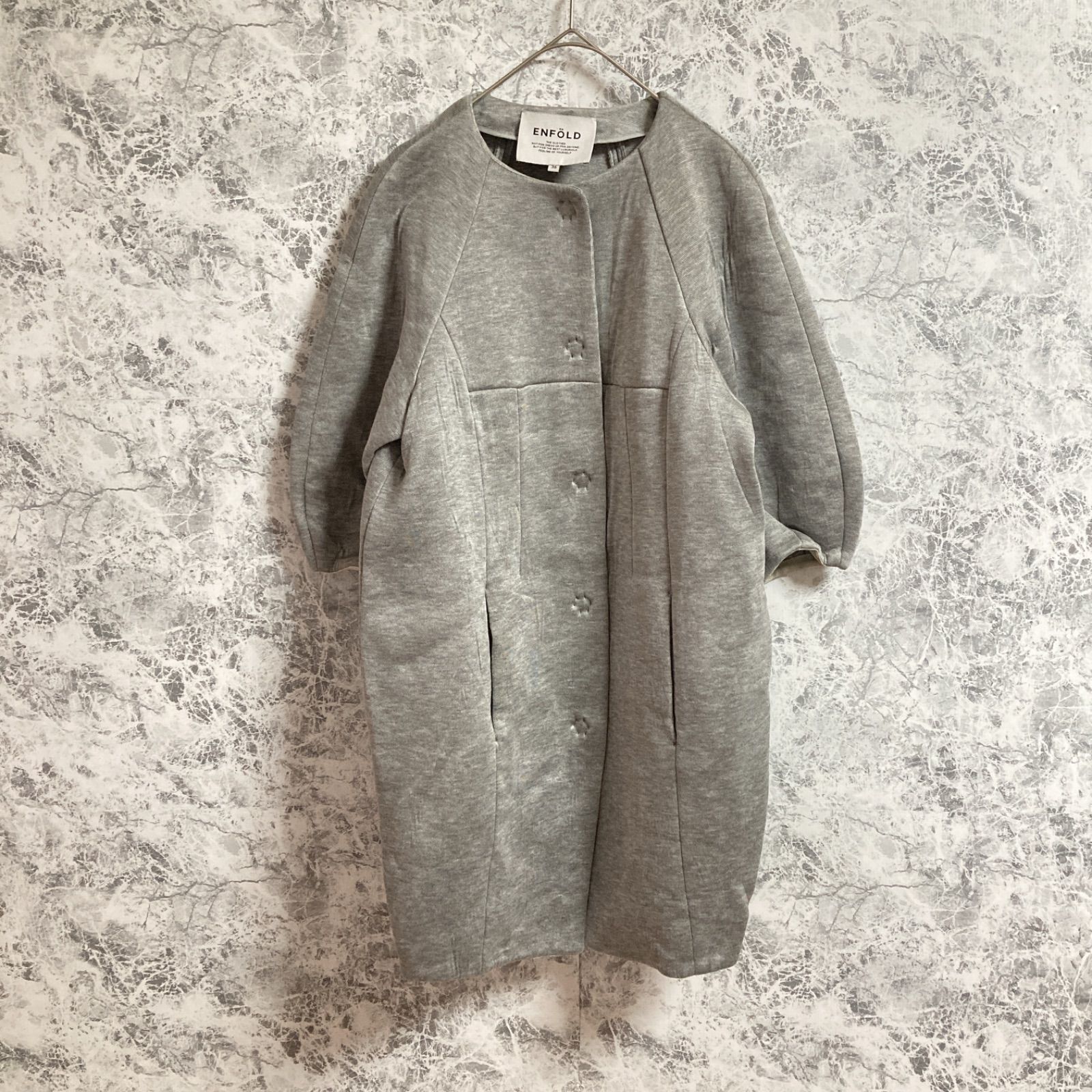 ENFOLD ノーカラー コート 36 美品✨ENFOLD ウールリバーノーカラー