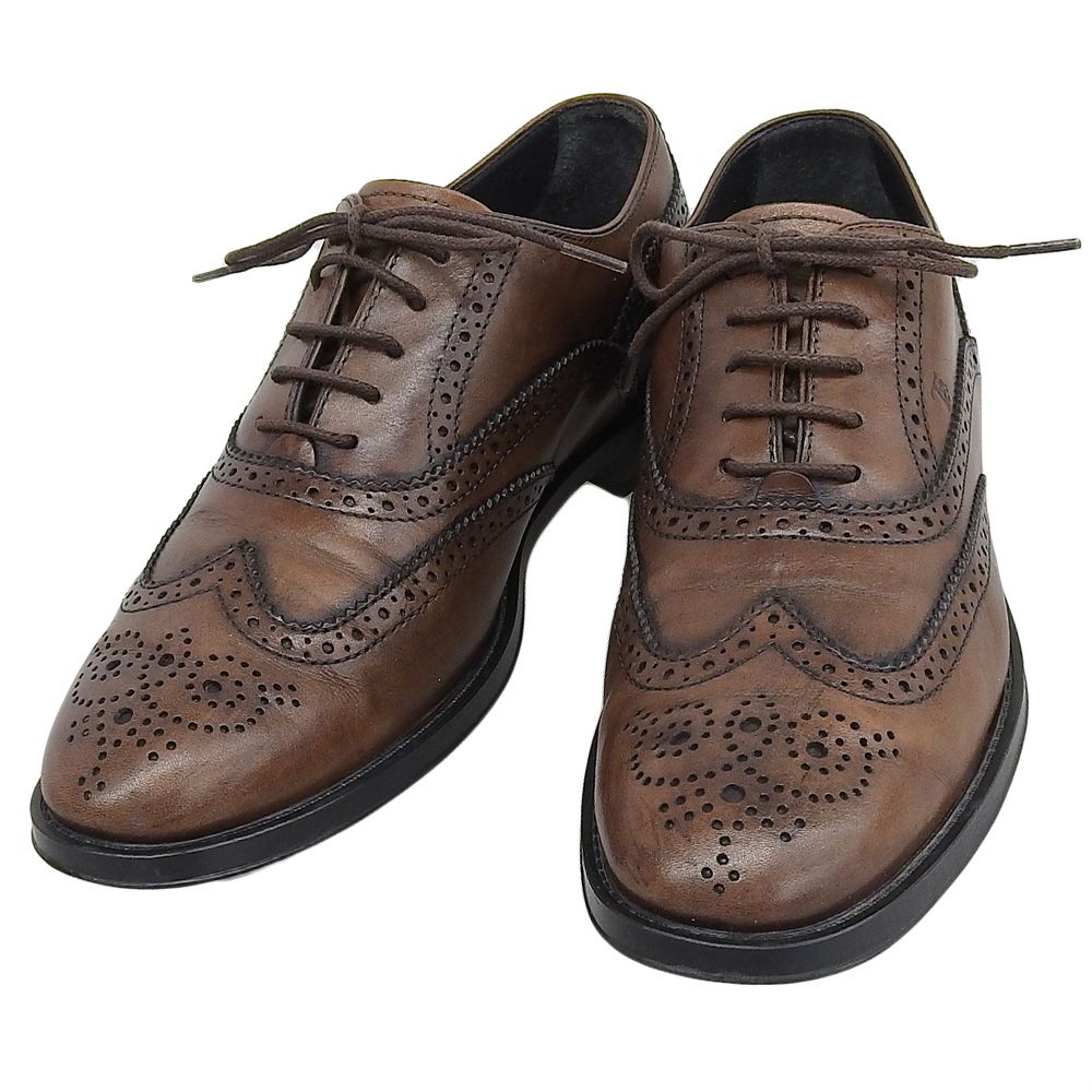 美品 トッズ TOD’S 現行シルバータグ フルブローグ メダリオン レザー シューズ 37 23.5～24.0cm ビジネス フォーマル
