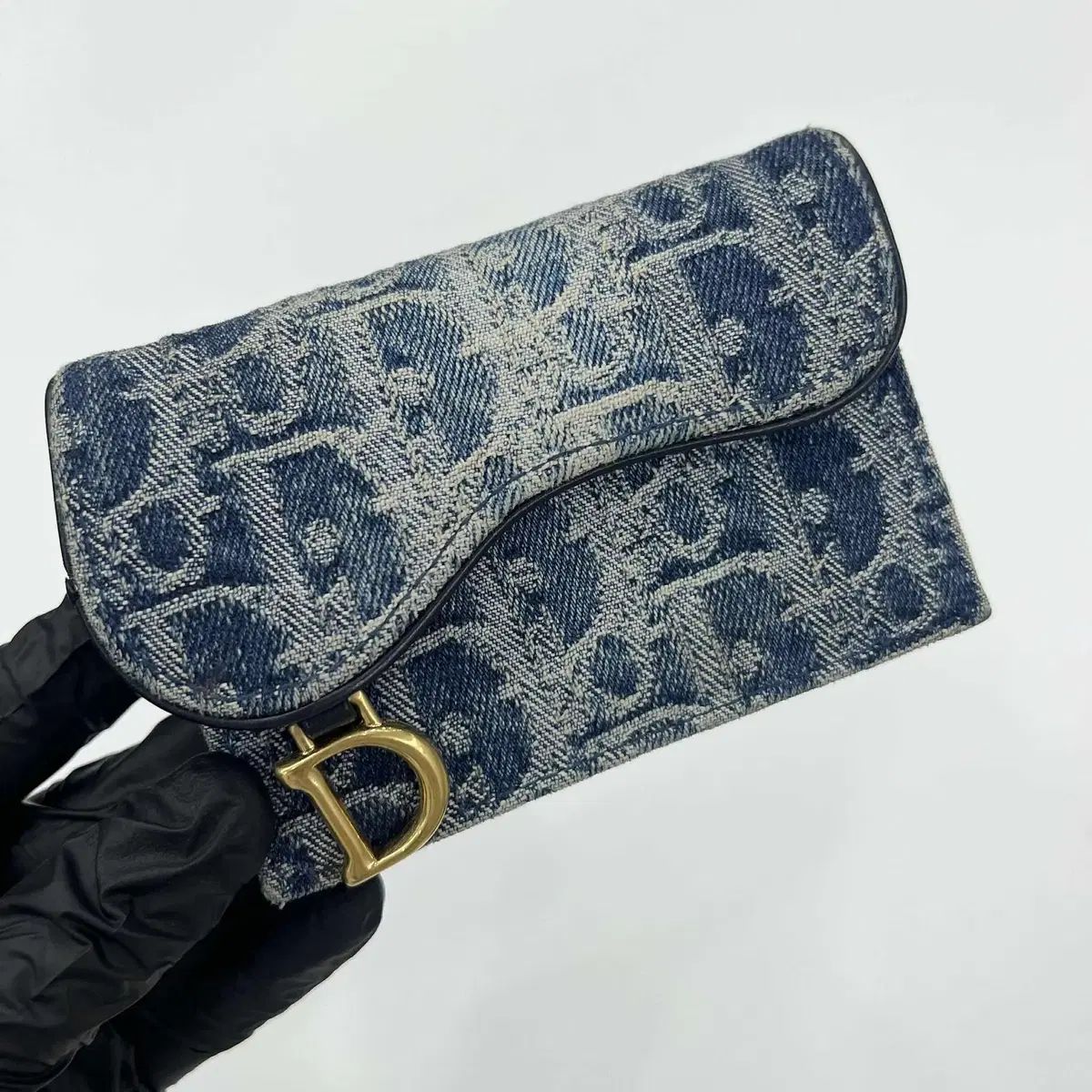 ディオール☆カードホルダー ロゴ サドル デニム オブリーク Christian Dior ディオール サドル ジップ カードホルダー