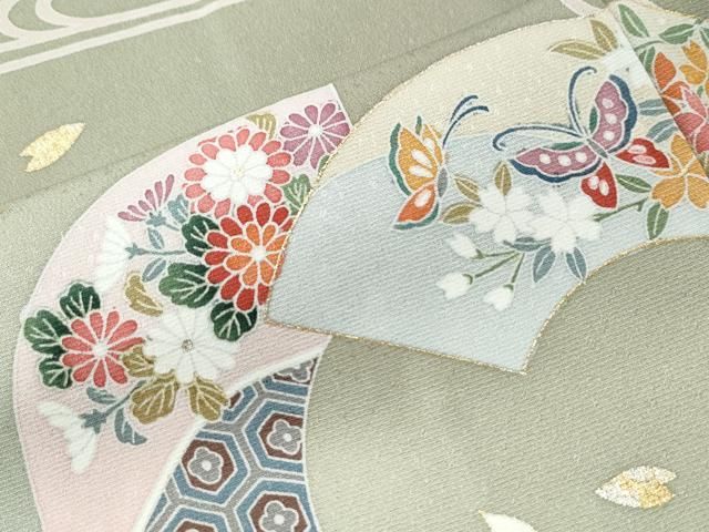平和屋着物●訪問着　流水地紙花文　暈し染め　金銀彩　正絹　逸品　未使用　CABD8897gh 平和屋着物□訪問着 手描き 螺鈿 流水地紙花文 暈し染め 金銀彩 正絹