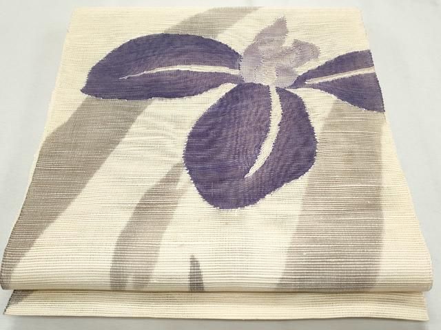 平和屋着物＊夏物 絽綴れ 八寸名古屋帯 流水草花文 杜若 椿 金銀糸