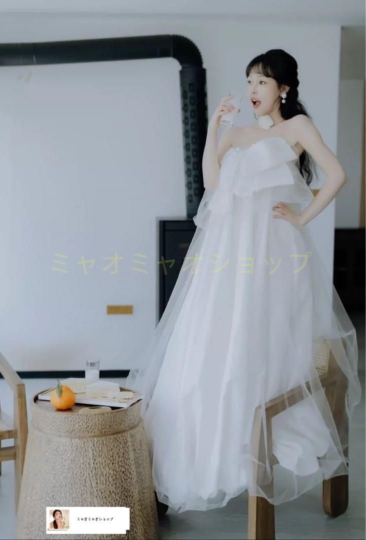 大きなリボン付ウェディングドレス?パールが可愛い結婚式用マタニティOK