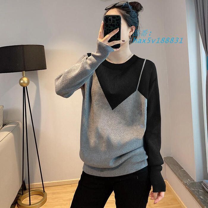  トップス ニット セーター レディース きれいめ エレカジュアル 切り替え フェミニンモード クルーネック バイおしゃれ 大人 長袖 ゆっ hax 5 v 188831 ノースリーブ ニット セーター