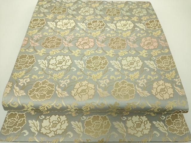 平和屋着物○西陣織 陰山織物謹製 箔屋清兵衛 六通柄袋帯 牡丹唐草