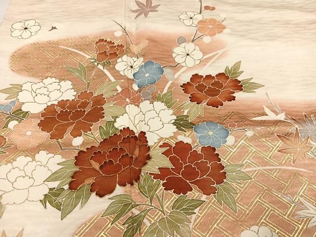 平和屋着物○訪問着 友禅 草花文 暈し染め 金彩 三越扱い 正絹 逸品