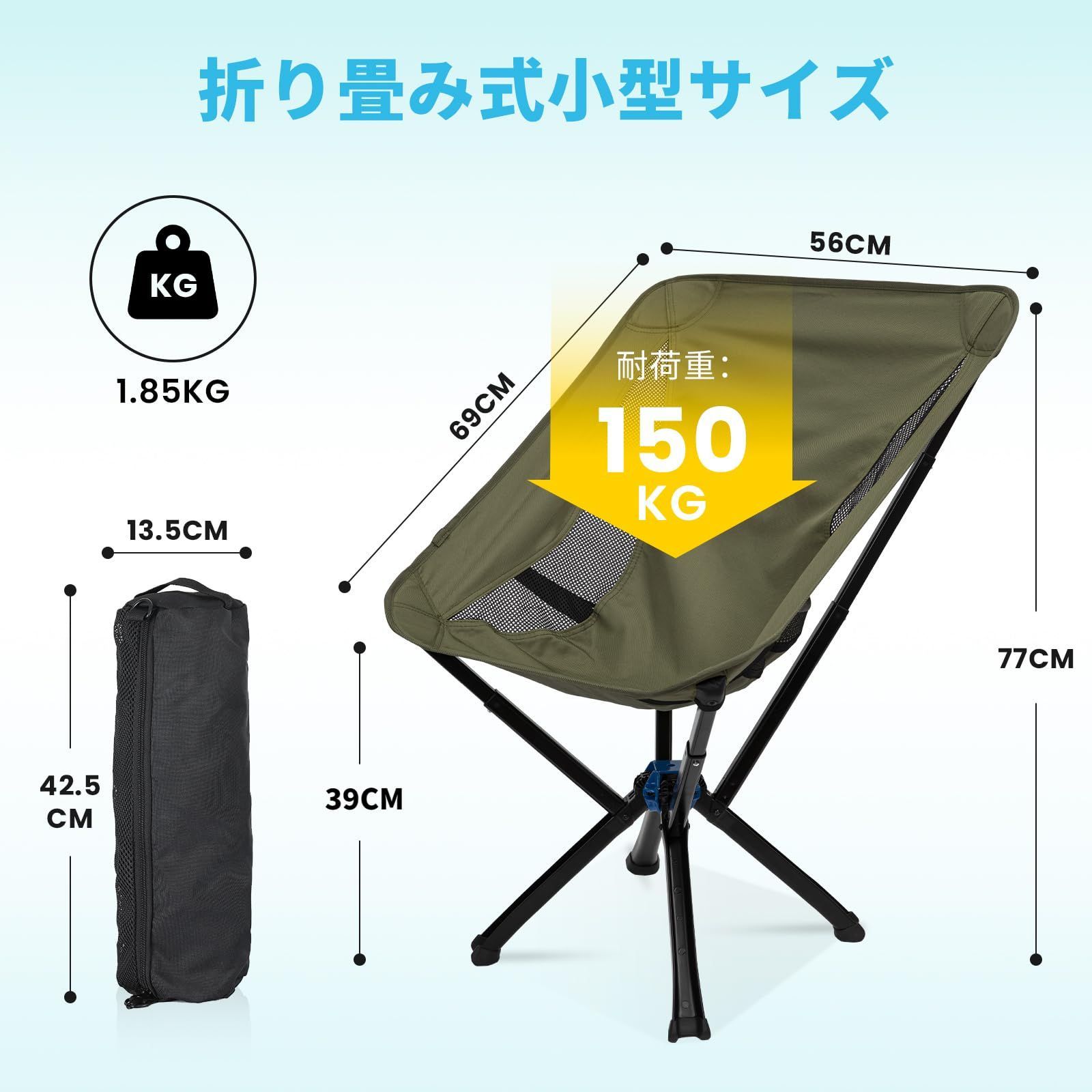 数量 お釣り 運動会 耐荷重150kg 簡易 携帯便利 ハイバック ピクニック 椅子 キャンプ ワンタッチ 軽量 折り畳み グリーン コンパクト 2個 チェア アウトドア Fundango HRDEVELOPMENT_JP