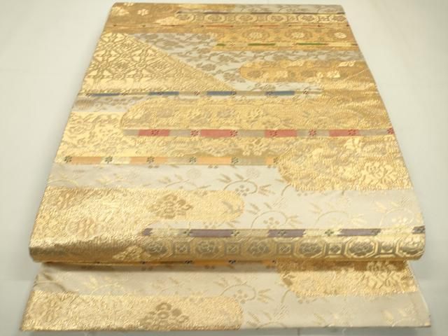 平和屋着物▽西陣の名門織元 いづくら謹製 六通柄袋帯 霞取り横段花文