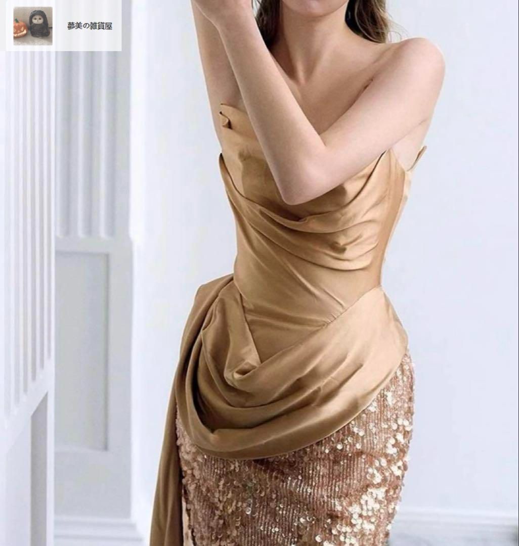 レディースファッション スパンコールにドレープがゴージャスなベア