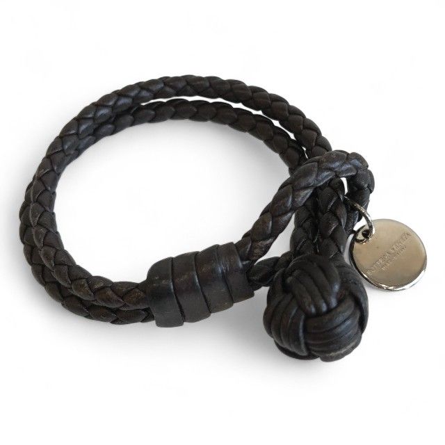 ボッテガヴェネタ BOTTEGA VENETA ダークブラウン レザー ブレスレット イントレチャート