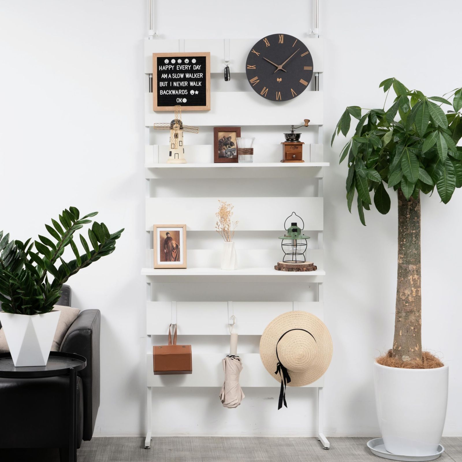 突っ張りラック ナチュラル×ホワイト 幅78cm 木目調 突っ張りラック