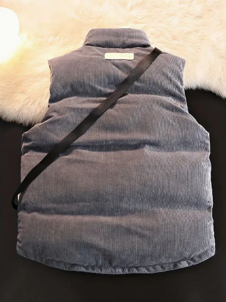 ベスト ダウンベスト ポケット付き 40代 メンズ 大きいサイズ ソリッドストライプ コーデュロイ ノースリーブジャケット アウトドア アクティビティ用 小型クロスボディバッグ付き カジュアル ジップアップベスト おしゃれ クロスボディバッグ グレー