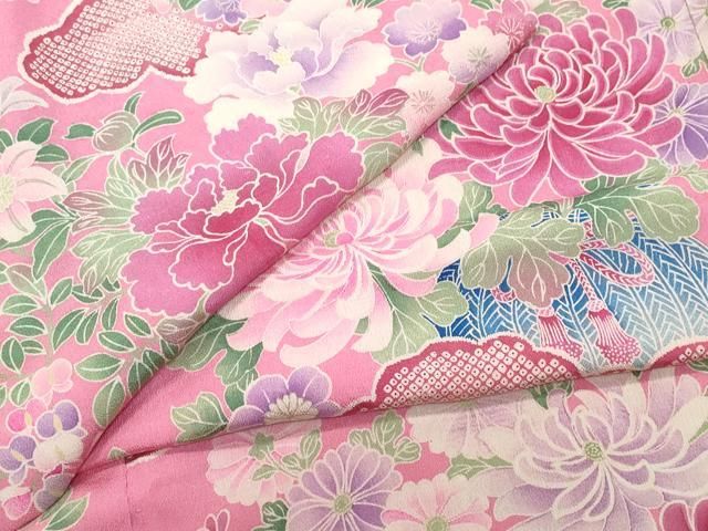 平和屋着物●アンティーク　大正ロマン　長襦袢　袷　花籠文　正絹　逸品　CAAX0967vf 平和屋着物○アンティーク 大正ロマン 長襦袢 袷 花籠文 正絹 逸品